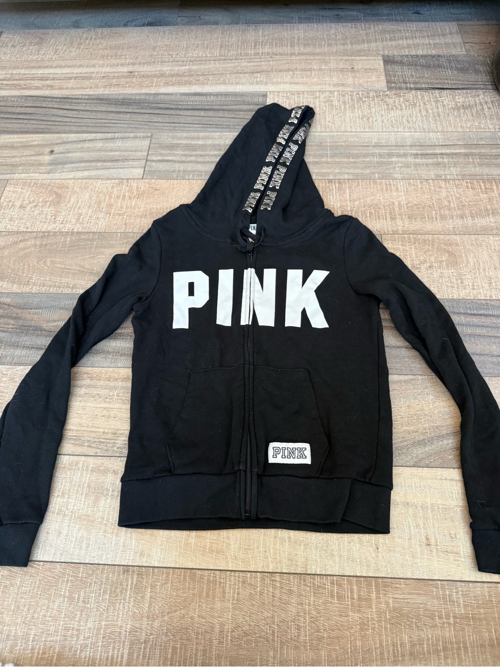 Small - PINK Victoria's Secret Black Zip-Up Hoodie